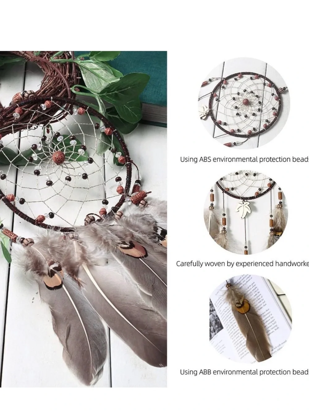 NWOT Bohemian Brown Feather Dreamcatcher Wall Hanging